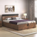 Engineered Wood Queen Size Bed With Hydraulic Storage (Rustic Walnut Finish)