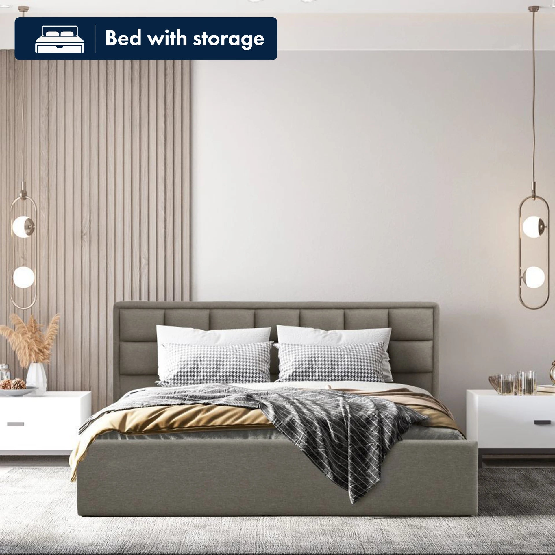 Solid Wood King Box Bed, 210 cm x 199 cm (6.89 ft x 6.53 ft) (Finish Color - Omega Grey, Delivery Condition - Knock Down)