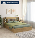 Wooden Queen Bed/Wooden Cot/Wooden Bed With Storage Engineered Wood Queen Box Bed, 218 cm x 160 cm (7.15 ft x 5.25 ft) (Finish Color - Santana Oak Finish, Delivery Condition - Knock Down)
