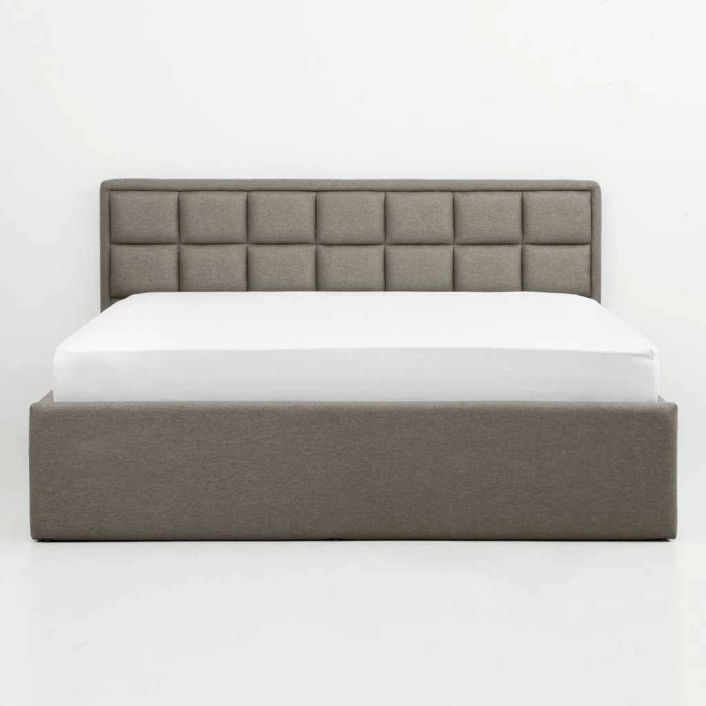 Solid Wood King Box Bed, 210 cm x 199 cm (6.89 ft x 6.53 ft) (Finish Color - Omega Grey, Delivery Condition - Knock Down)