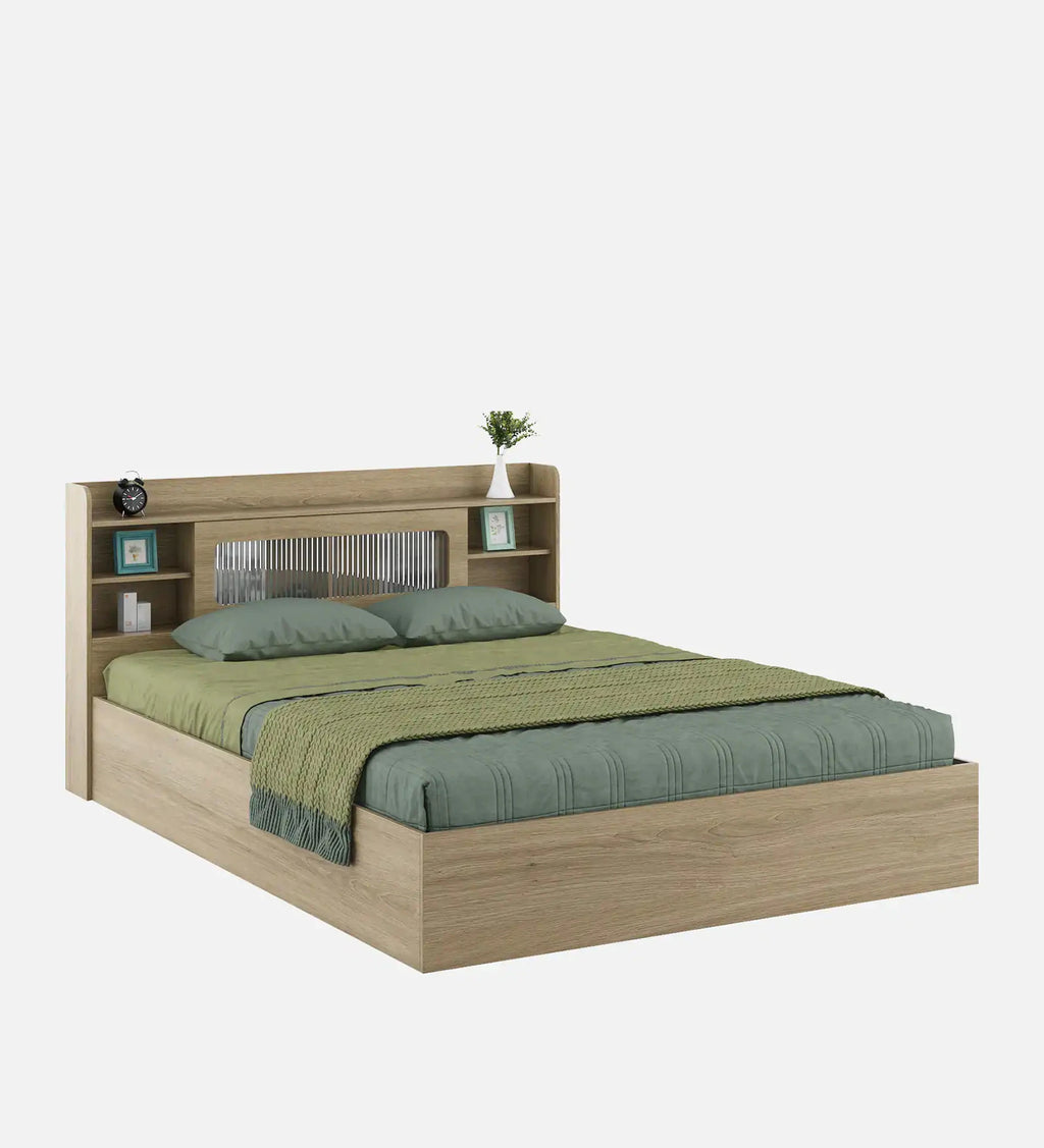Wooden Queen Bed/Wooden Cot/Wooden Bed With Storage Engineered Wood Queen Box Bed, 218 cm x 160 cm (7.15 ft x 5.25 ft) (Finish Color - Santana Oak Finish, Delivery Condition - Knock Down)