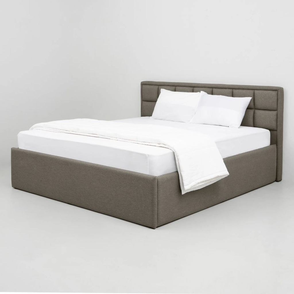 Solid Wood King Box Bed, 210 cm x 199 cm (6.89 ft x 6.53 ft) (Finish Color - Omega Grey, Delivery Condition - Knock Down)