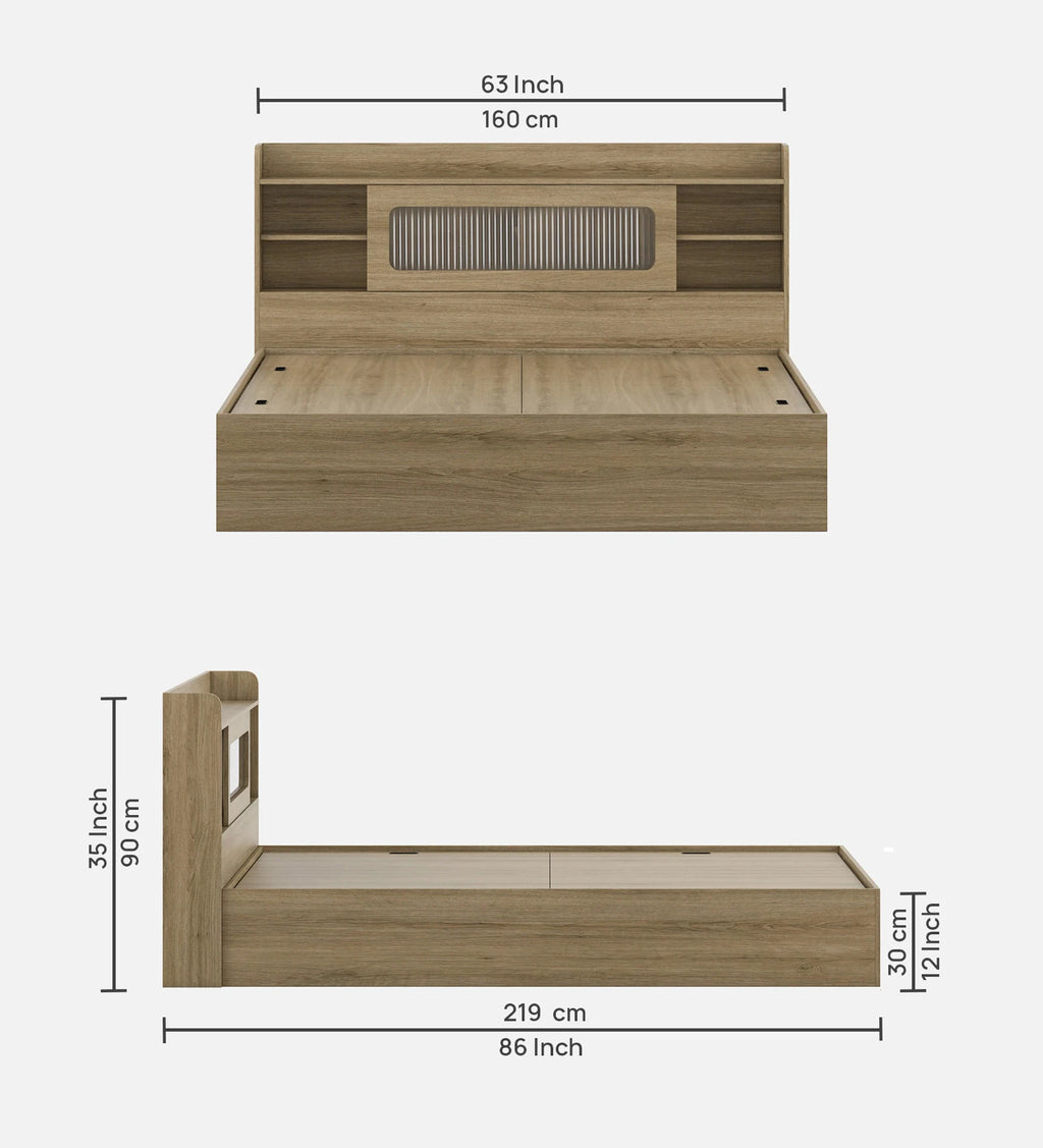 Wooden Queen Bed/Wooden Cot/Wooden Bed With Storage Engineered Wood Queen Box Bed, 218 cm x 160 cm (7.15 ft x 5.25 ft) (Finish Color - Santana Oak Finish, Delivery Condition - Knock Down)