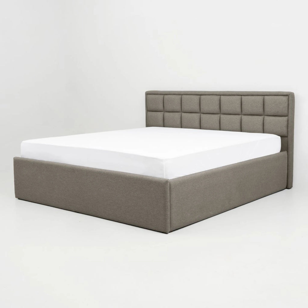 Solid Wood King Box Bed, 210 cm x 199 cm (6.89 ft x 6.53 ft) (Finish Color - Omega Grey, Delivery Condition - Knock Down)