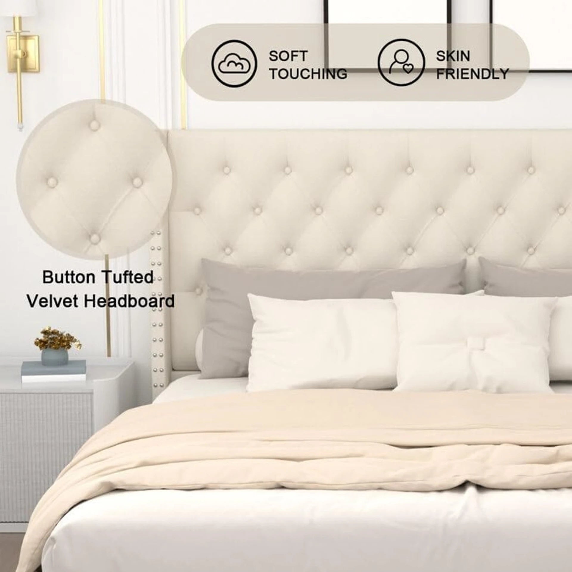 King Size Bed For Hotel, Bedroom Engineered Wood King Bed, 211 cm x 190 cm (6.92 ft x 6.23 ft) (Finish Color - Ivory Dutton Finish, Delivery Condition - DIY(Do-It-Yourself))