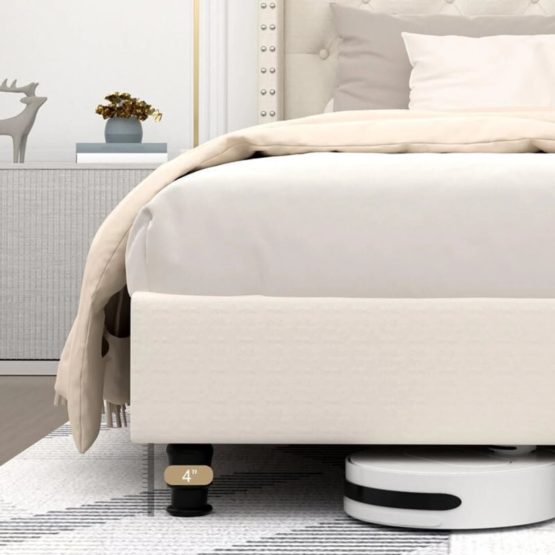 King Size Bed For Hotel, Bedroom Engineered Wood King Bed, 211 cm x 190 cm (6.92 ft x 6.23 ft) (Finish Color - Ivory Dutton Finish, Delivery Condition - DIY(Do-It-Yourself))