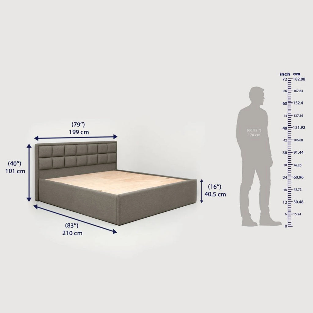 Solid Wood King Box Bed, 210 cm x 199 cm (6.89 ft x 6.53 ft) (Finish Color - Omega Grey, Delivery Condition - Knock Down)