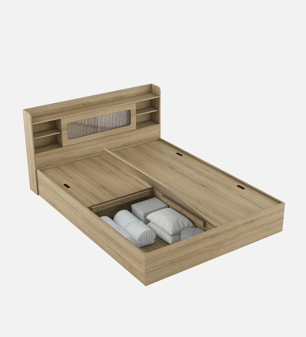 Wooden Queen Bed/Wooden Cot/Wooden Bed With Storage Engineered Wood Queen Box Bed, 218 cm x 160 cm (7.15 ft x 5.25 ft) (Finish Color - Santana Oak Finish, Delivery Condition - Knock Down)