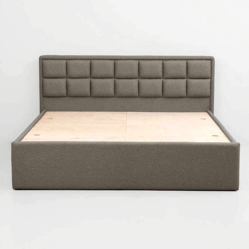 Solid Wood King Box Bed, 210 cm x 199 cm (6.89 ft x 6.53 ft) (Finish Color - Omega Grey, Delivery Condition - Knock Down)
