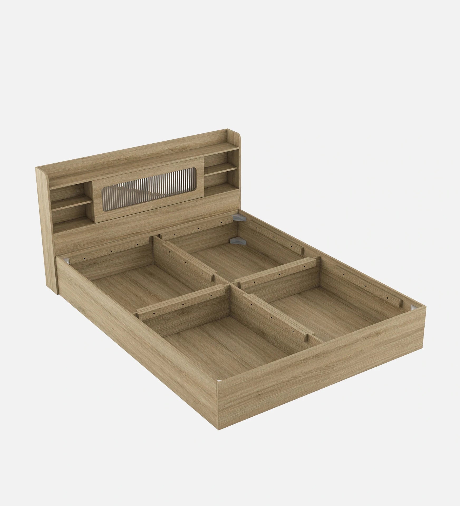Wooden Queen Bed/Wooden Cot/Wooden Bed With Storage Engineered Wood Queen Box Bed, 218 cm x 160 cm (7.15 ft x 5.25 ft) (Finish Color - Santana Oak Finish, Delivery Condition - Knock Down)