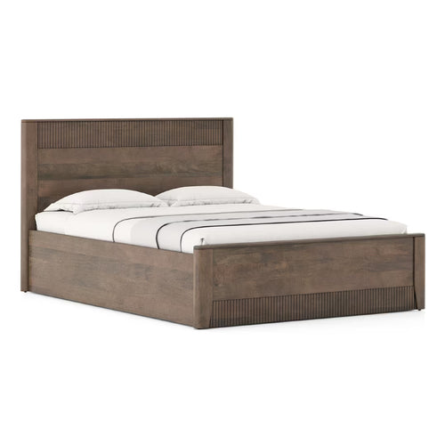 Solid Wood Queen Size Bed With Hydraulic Storage (Danish Walnut Finish)