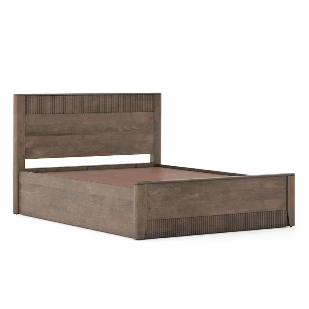 Solid Wood Queen Size Bed With Hydraulic Storage (Danish Walnut Finish)