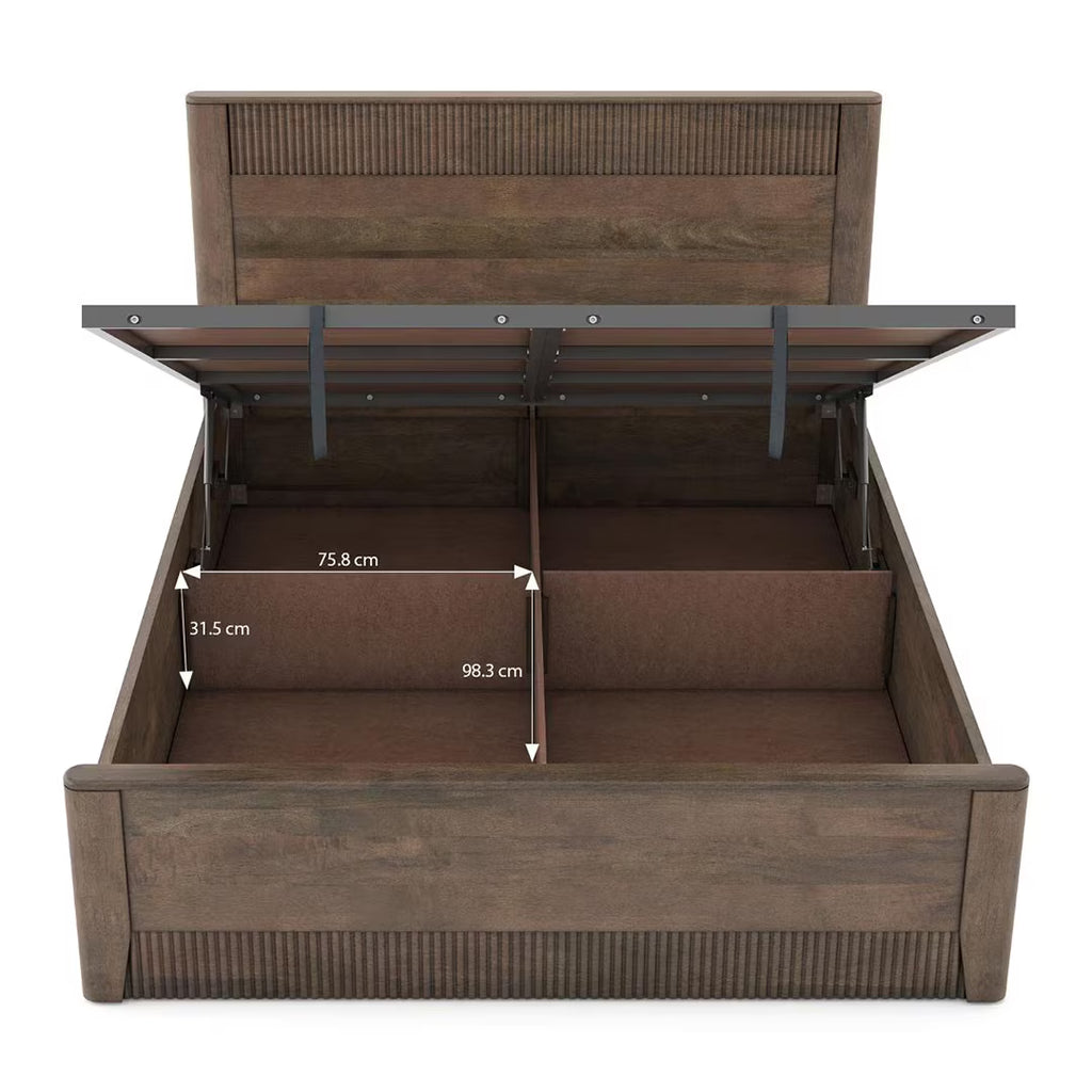 Solid Wood Queen Size Bed With Hydraulic Storage (Danish Walnut Finish)